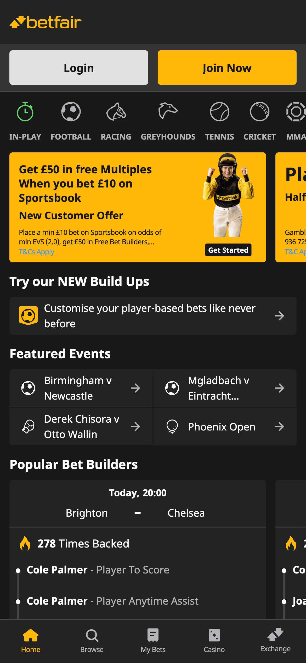 Betfair Sportsbook home
